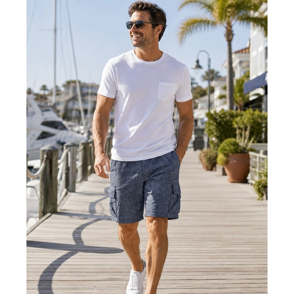 Plugg Cargo Shorts Mens 44 Blue Gray Ripstop Utility Cargo Shorts Flat Front 10"
